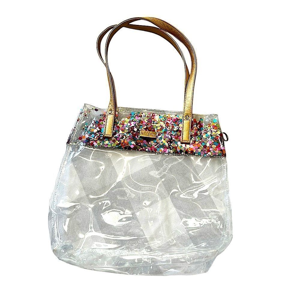 Packed Party Little Bit of Party Kids Tote Clear Confetti Glitter Gold Handles